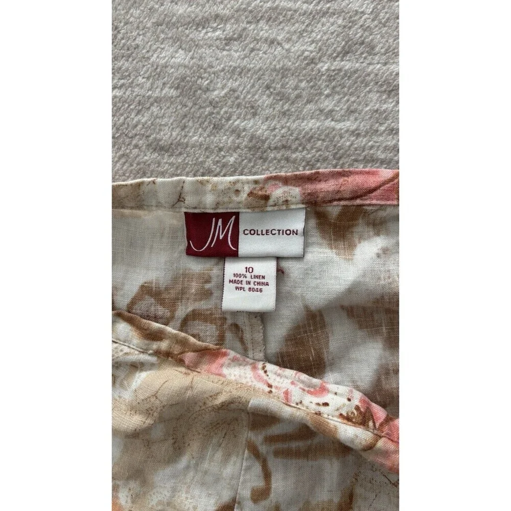 JM Collection Women’s Floral Linen Midi Skirt Pink Size 10 Summer Boho